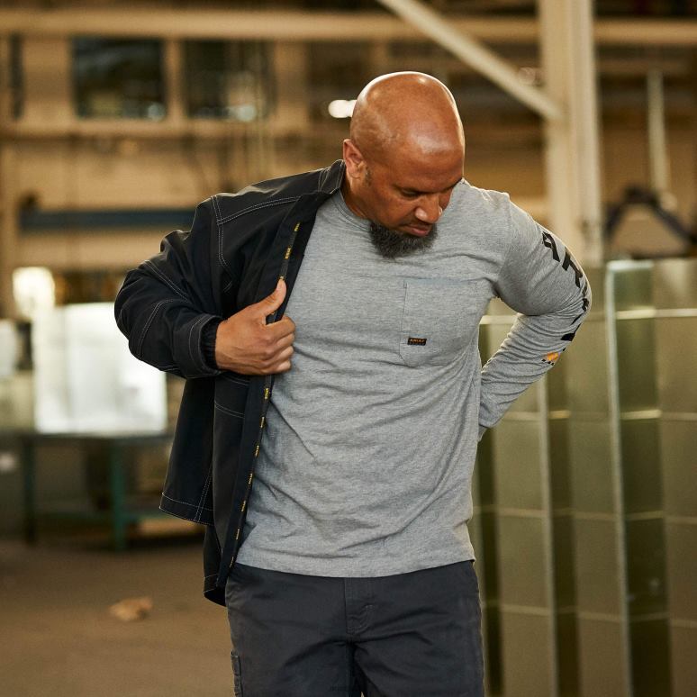 RJ66P890 logo d'ouvrier de barres d'armature Ariat hauts gris chiné Hommes