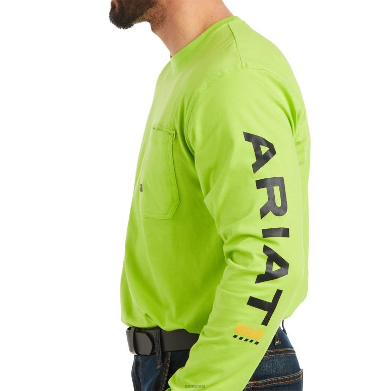 RJ66P898 logo d'ouvrier de barres d'armature Ariat hauts citron vert chiné/noir Hommes