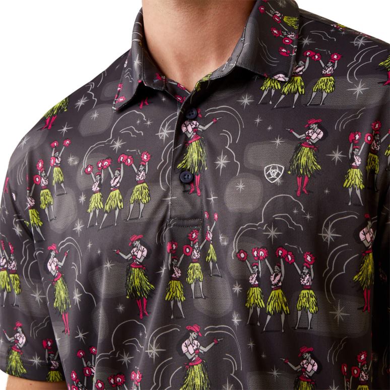 RJ66P914 polo western aloha imprimé Ariat hauts gris charbon Hommes