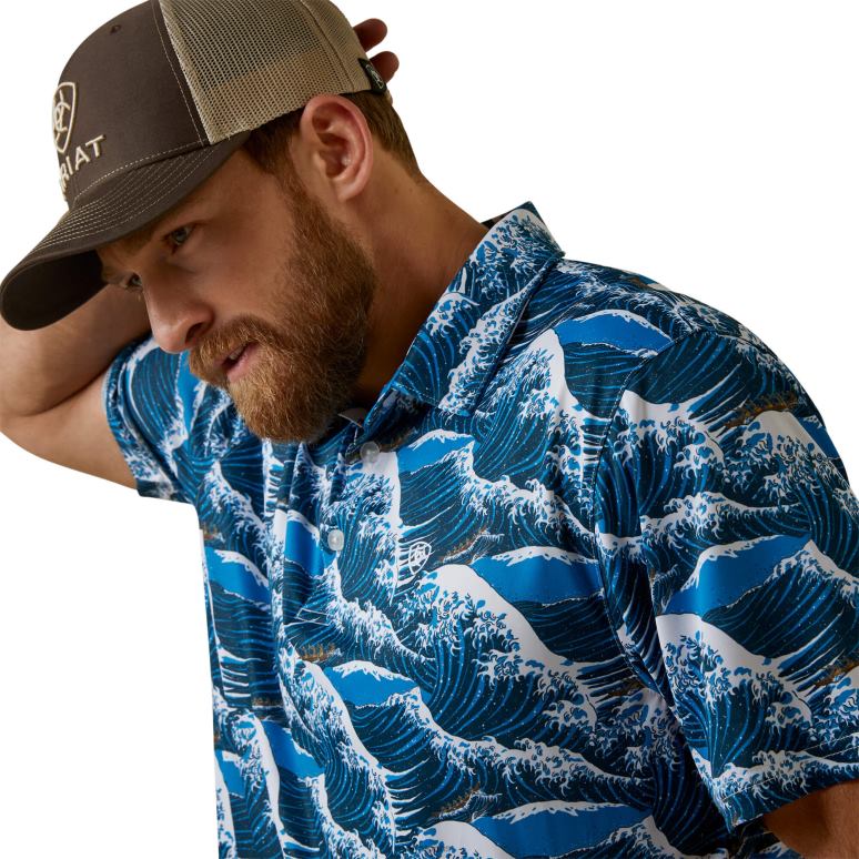 RJ66P920 polo western aloha imprimé Ariat hauts océan hawaïen Hommes