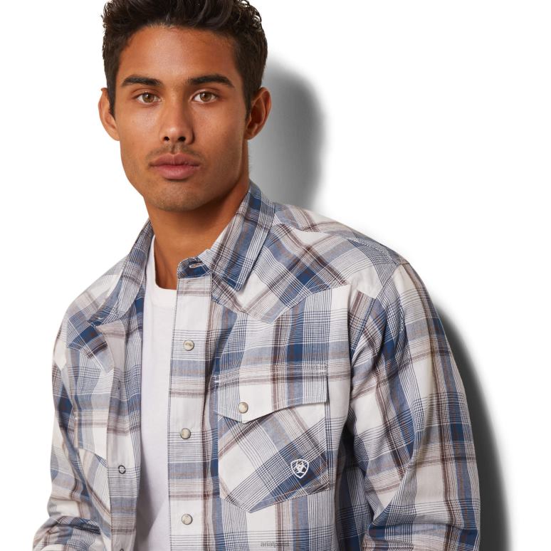 RJ66P949 chemise rétro coupe haston Ariat hauts asperges blanches Hommes