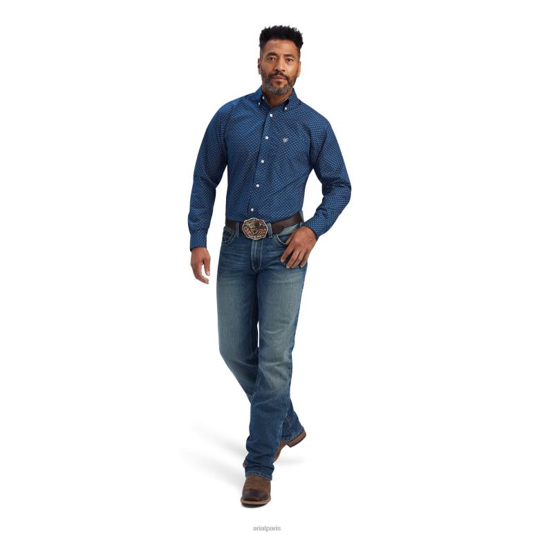 RJ66P955 chemise ajustée en argent sterling sans plis Ariat hauts Poséidon Hommes