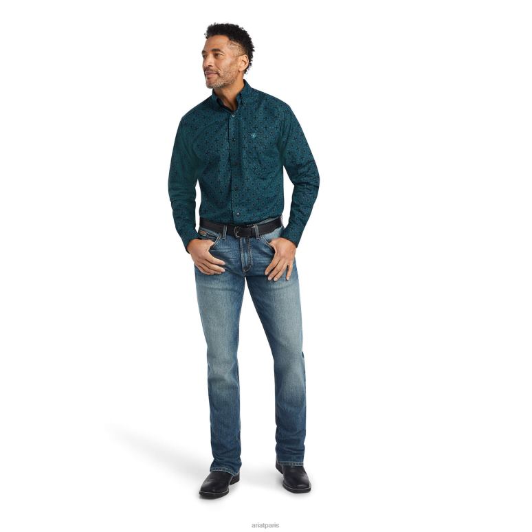 RJ66P965 chemise ajustée kyler Ariat hauts profondeurs océaniques Hommes