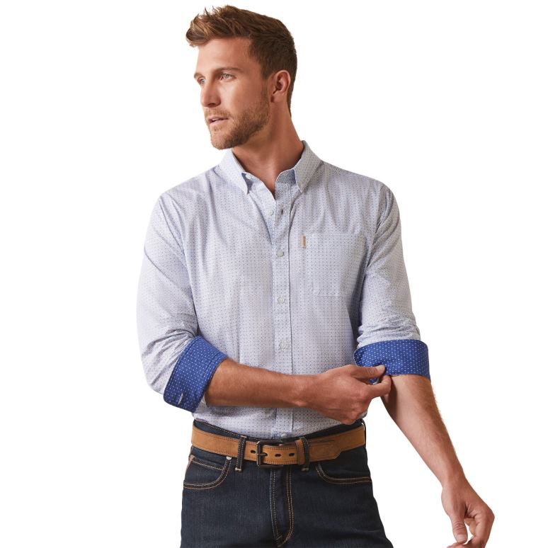 RJ66P967 chemise coupe moderne stretch médaillon Ariat hauts blanc Hommes