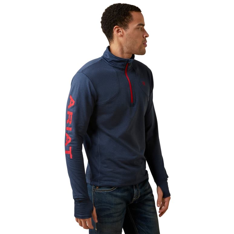 RJ66P1675 couche de base 1/4 zip Team Gridwork Ariat hauts marine Hommes