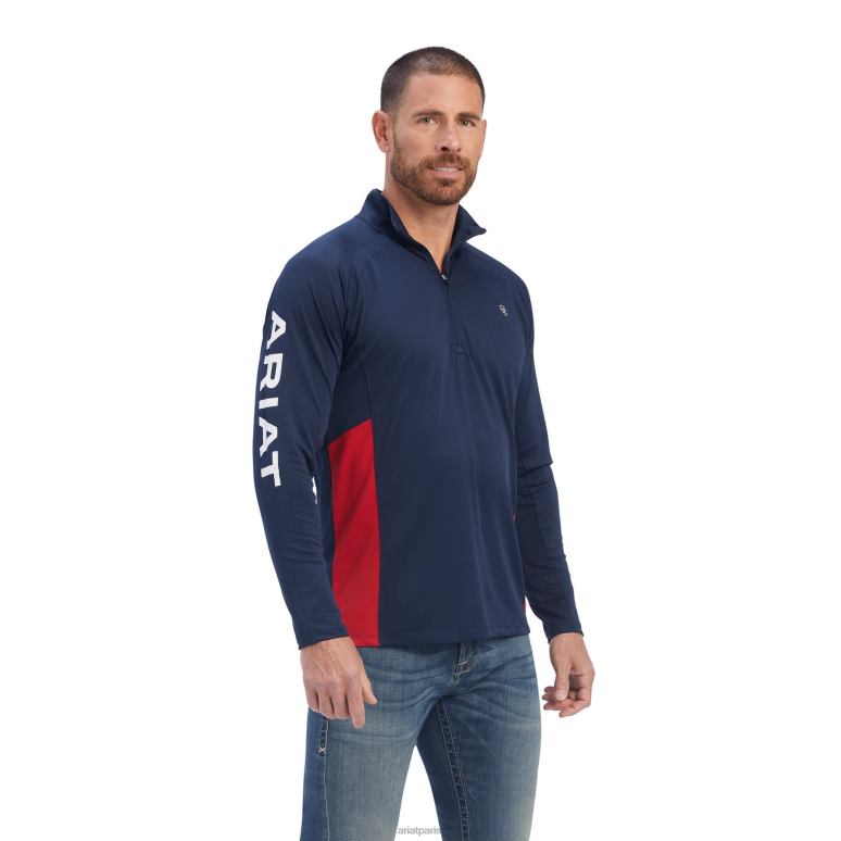 RJ66P877 couche de base sunstopper team 1/4 zip Ariat hauts marine Hommes