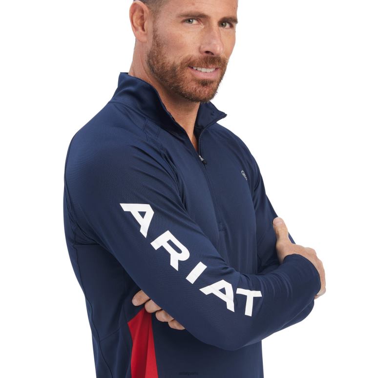 RJ66P877 couche de base sunstopper team 1/4 zip Ariat hauts marine Hommes