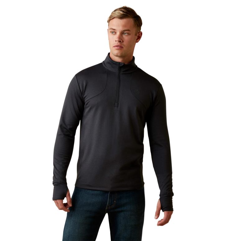 RJ66P908 couche de base 1/4 zip quadrillée Ariat hauts noir Hommes