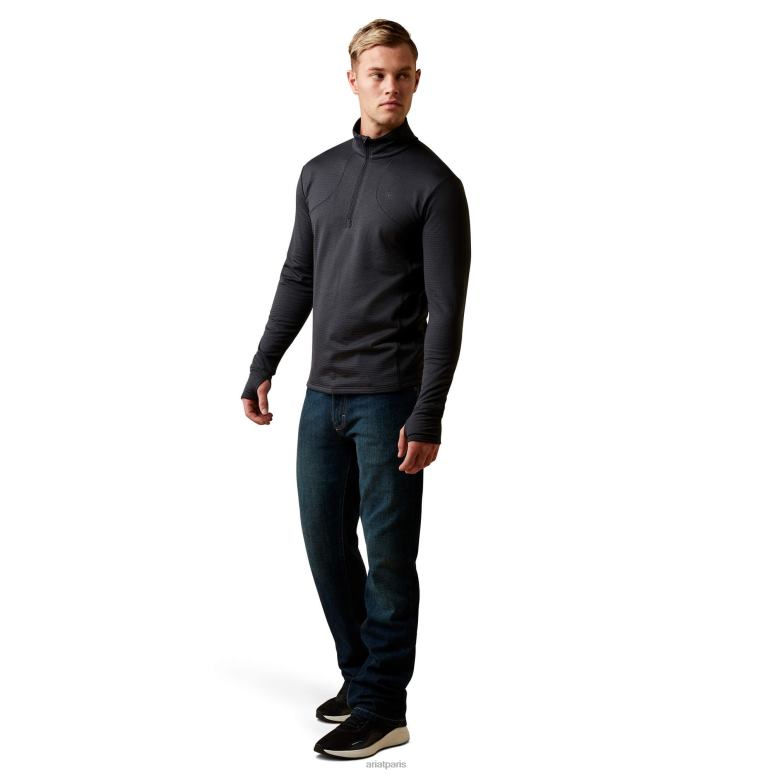 RJ66P908 couche de base 1/4 zip quadrillée Ariat hauts noir Hommes
