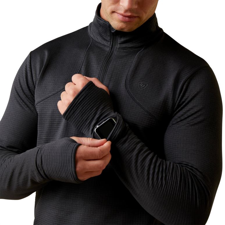 RJ66P908 couche de base 1/4 zip quadrillée Ariat hauts noir Hommes