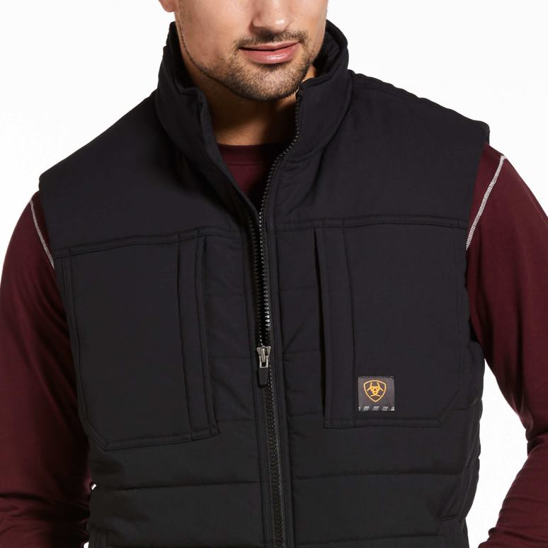 RJ66P1601 gilet isolé résistant à l'eau en toile extensible Rebar Valiant Ariat hauts noir Hommes