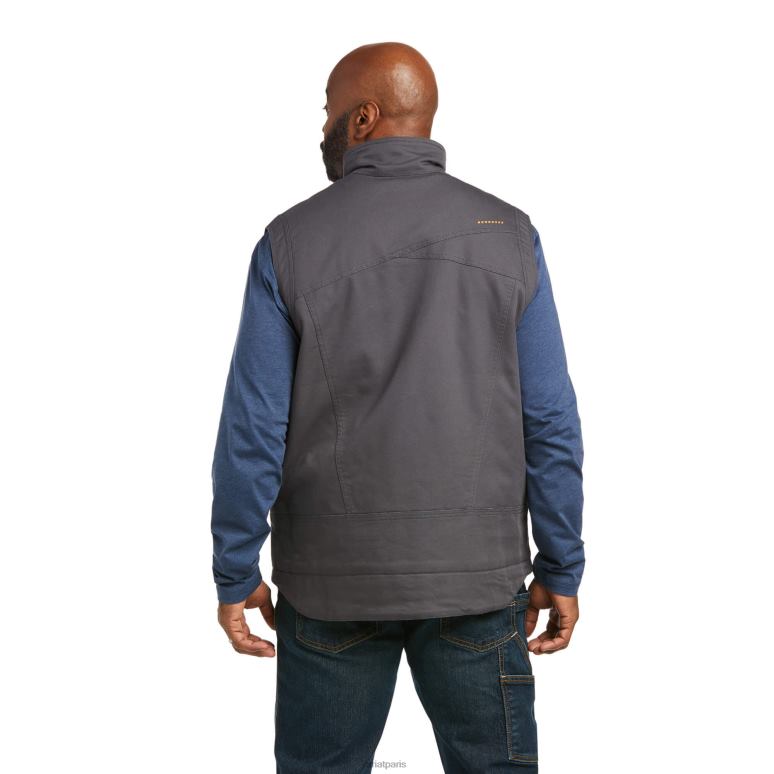 RJ66P1634 gilet isolé duracanvas lavé avec barres d'armature Ariat hauts barres d'armature grises Hommes