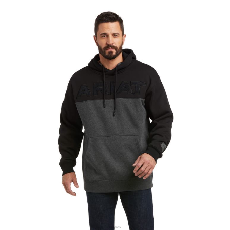 RJ66P1478 sweat à capuche relevé Ariat hauts chenille noir Hommes