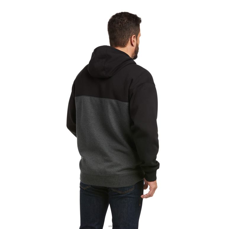 RJ66P1478 sweat à capuche relevé Ariat hauts chenille noir Hommes