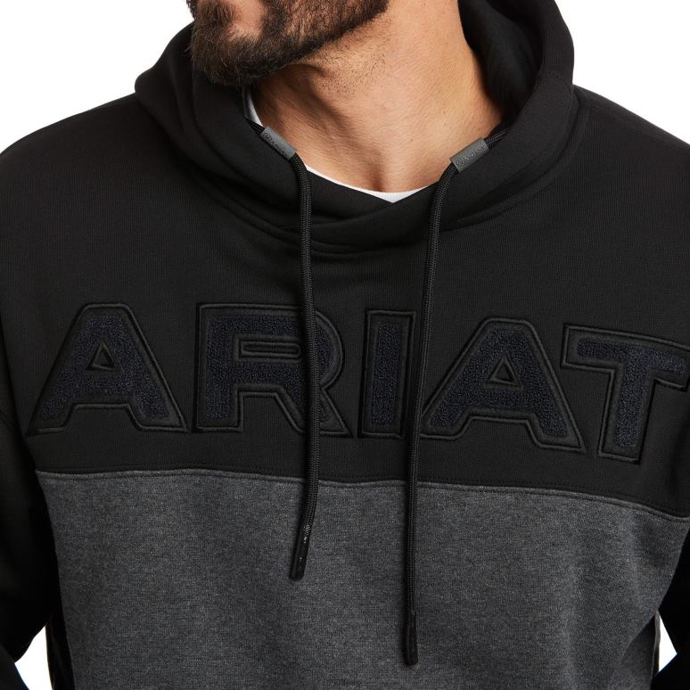 RJ66P1478 sweat à capuche relevé Ariat hauts chenille noir Hommes