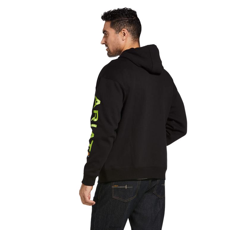 RJ66P1395 sweat à capuche graphique avec barres d'armature Ariat hauts noir/citron vert Hommes