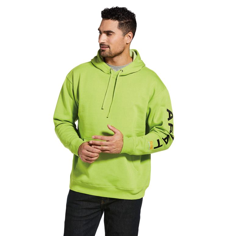RJ66P1404 sweat à capuche graphique avec barres d'armature Ariat hauts citron vert chiné/noir Hommes