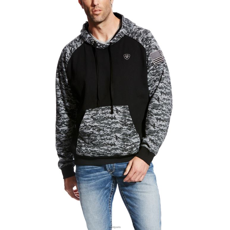 RJ66P1414 sweat à capuche patriote Ariat hauts camouflage digi noir Hommes