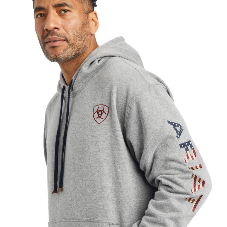 RJ66P1422 sweat à capuche graphique Chimayo Ariat hauts gris chiné Hommes