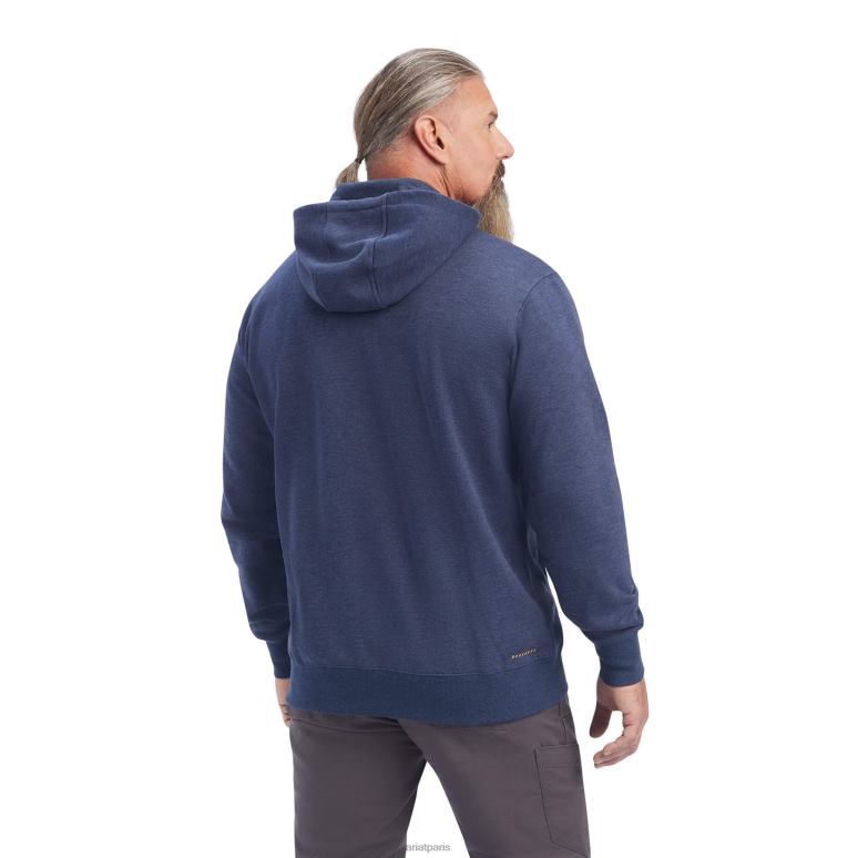 RJ66P1440 sweat à capuche zippé 1/4 ouvrier de barres d'armature Ariat hauts chiné marine Hommes