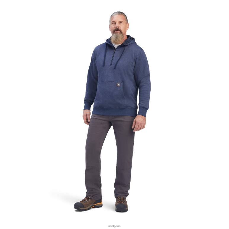 RJ66P1440 sweat à capuche zippé 1/4 ouvrier de barres d'armature Ariat hauts chiné marine Hommes