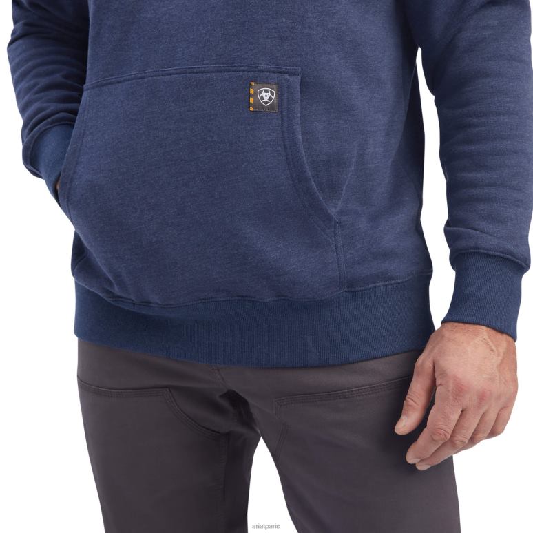 RJ66P1440 sweat à capuche zippé 1/4 ouvrier de barres d'armature Ariat hauts chiné marine Hommes