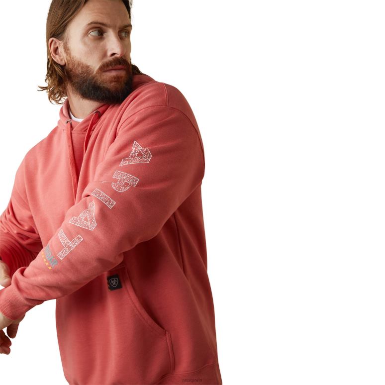 RJ66P1444 sweat à capuche pull à col rond avec barres d'armature Ariat hauts bruyère de corail épicée Hommes