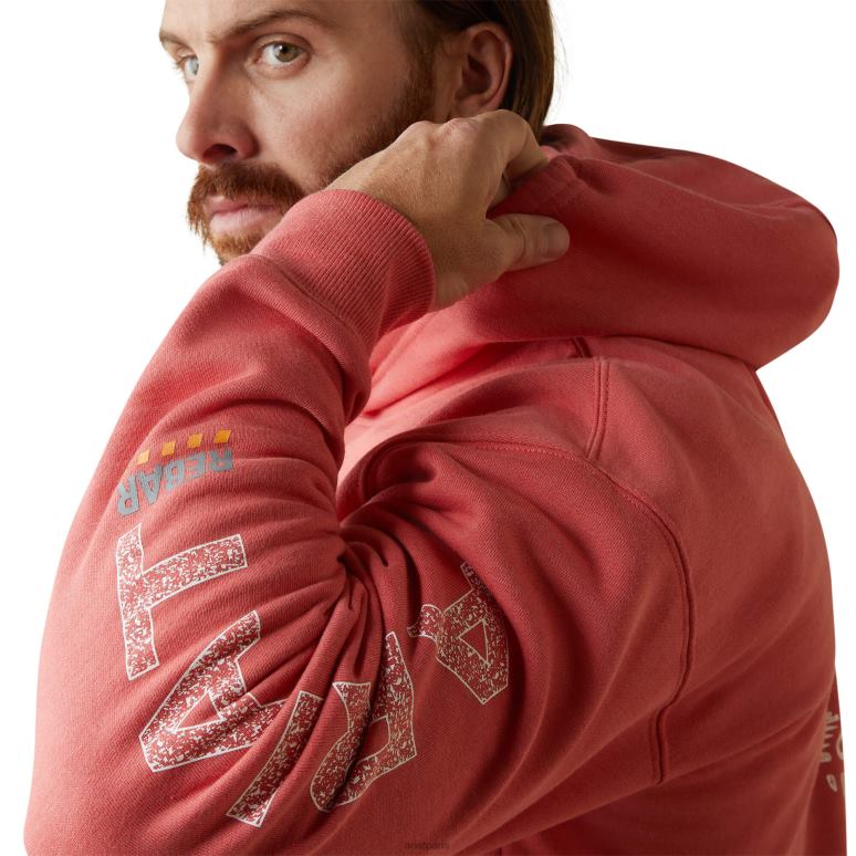 RJ66P1444 sweat à capuche pull à col rond avec barres d'armature Ariat hauts bruyère de corail épicée Hommes