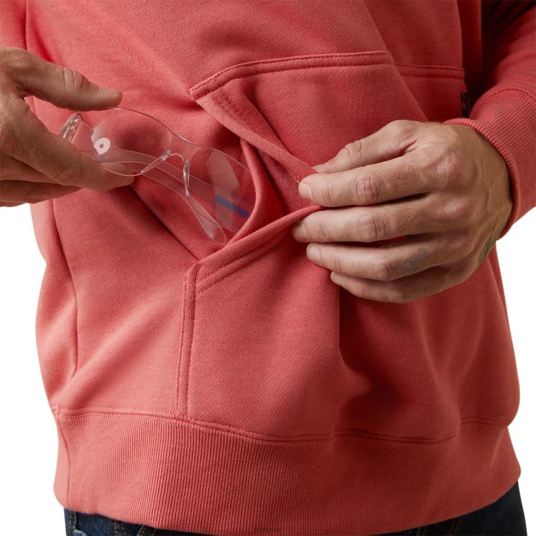 RJ66P1444 sweat à capuche pull à col rond avec barres d'armature Ariat hauts bruyère de corail épicée Hommes