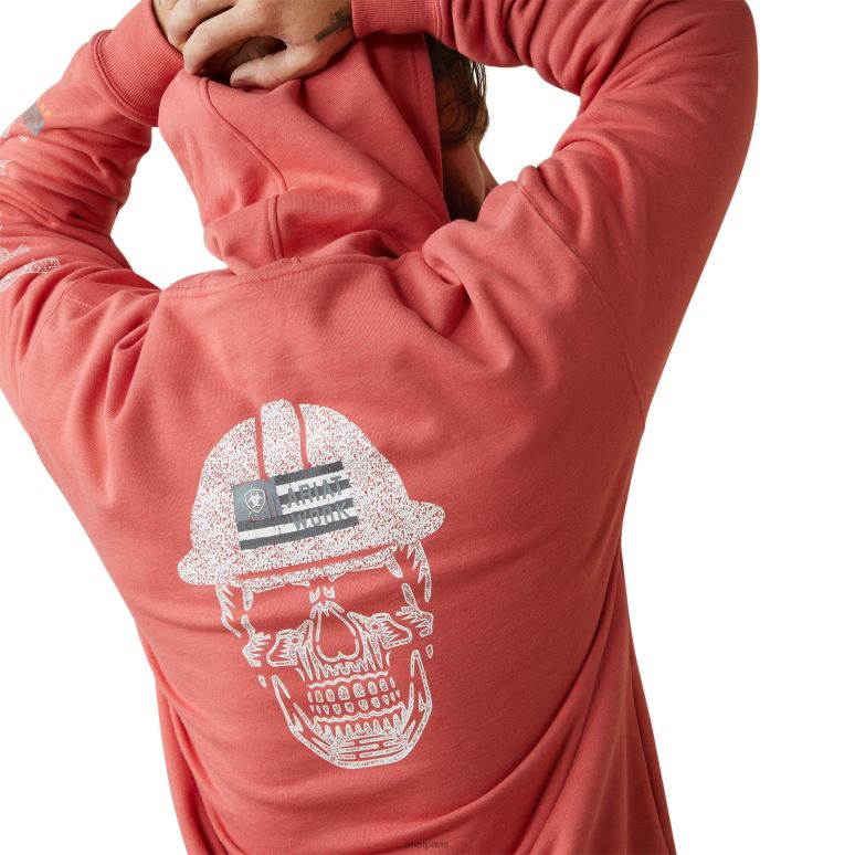 RJ66P1444 sweat à capuche pull à col rond avec barres d'armature Ariat hauts bruyère de corail épicée Hommes