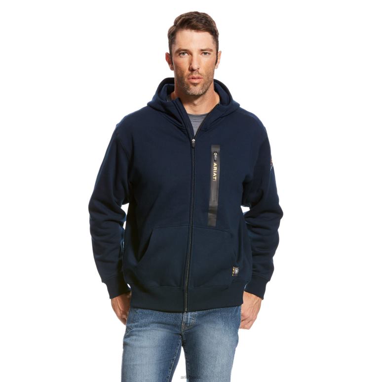 RJ66P1451 sweat à capuche entièrement zippé pour ouvrier en barres d'armature Ariat hauts marine Hommes