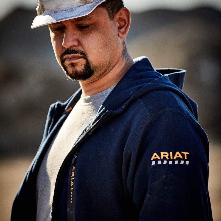 RJ66P1451 sweat à capuche entièrement zippé pour ouvrier en barres d'armature Ariat hauts marine Hommes
