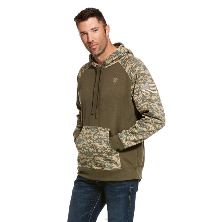 RJ66P1453 sweat à capuche patriote Ariat hauts camouflage sauge Hommes