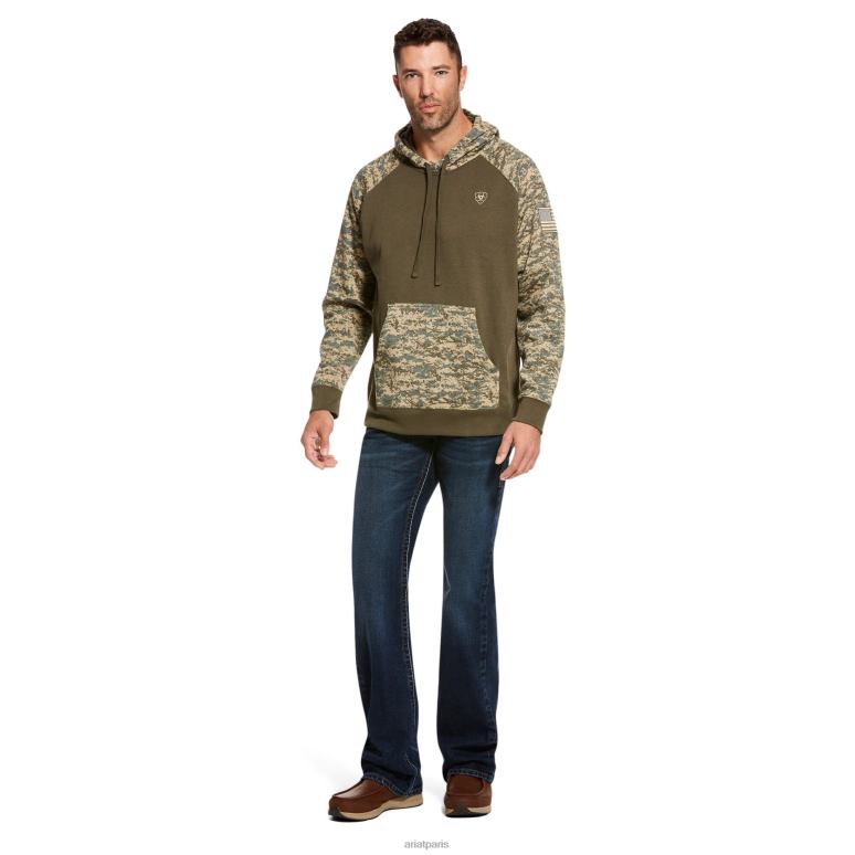 RJ66P1453 sweat à capuche patriote Ariat hauts camouflage sauge Hommes