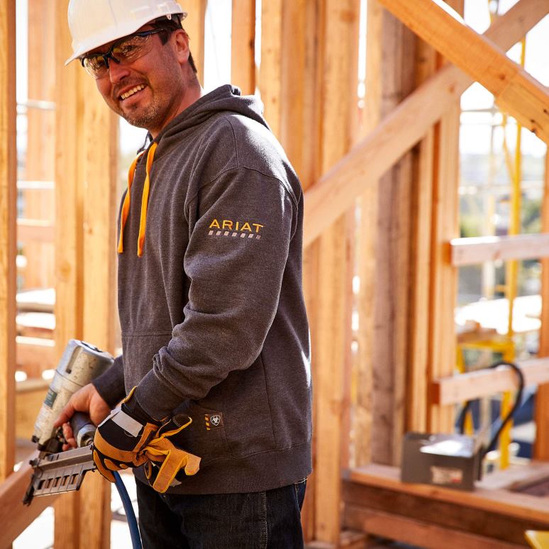 RJ66P1456 sweat à capuche d'ouvrier de barres d'armature Ariat hauts charbon Hommes