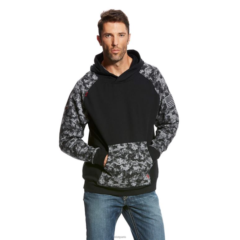 RJ66P1463 fr durastretch patriot sweat à capuche Ariat hauts digi noir Hommes