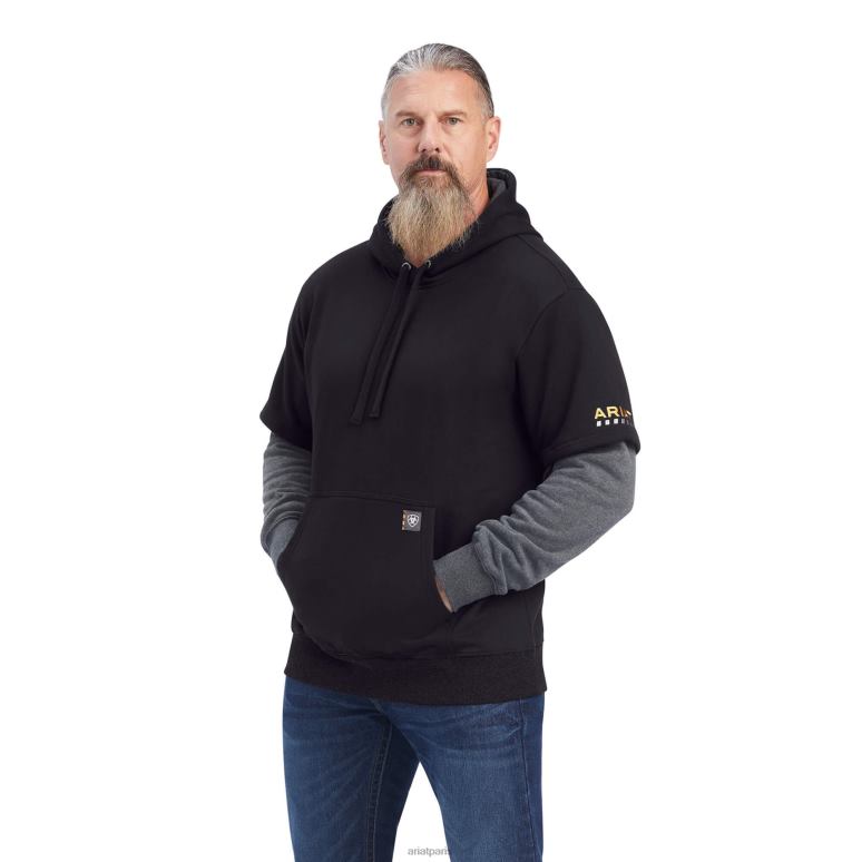 RJ66P1498 ouvrier de barres d'armature double sweat à capuche Ariat hauts anthracite/noir Hommes