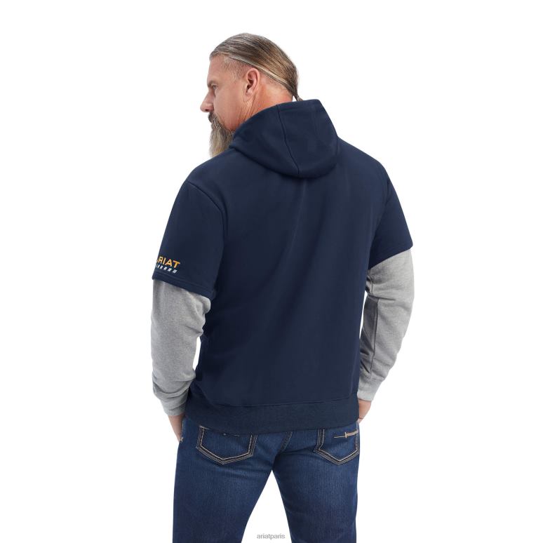 RJ66P1505 ouvrier de barres d'armature double sweat à capuche Ariat hauts bleu marine/gris chiné Hommes