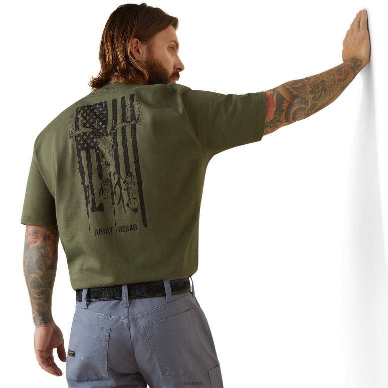 RJ66P556 barres d'armature cottonstrong t-shirt extérieur américain Ariat hauts scarabée Hommes