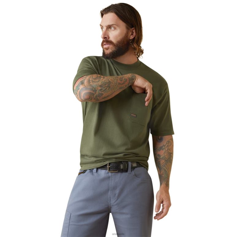 RJ66P556 barres d'armature cottonstrong t-shirt extérieur américain Ariat hauts scarabée Hommes
