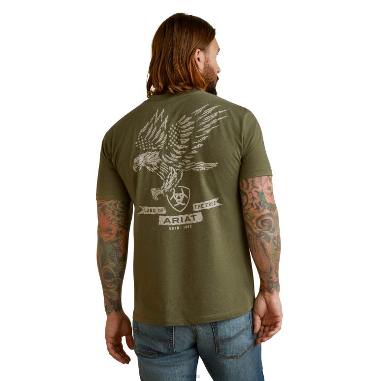 RJ66P557 t-shirt aigle combattant Ariat hauts bruyère militaire Hommes