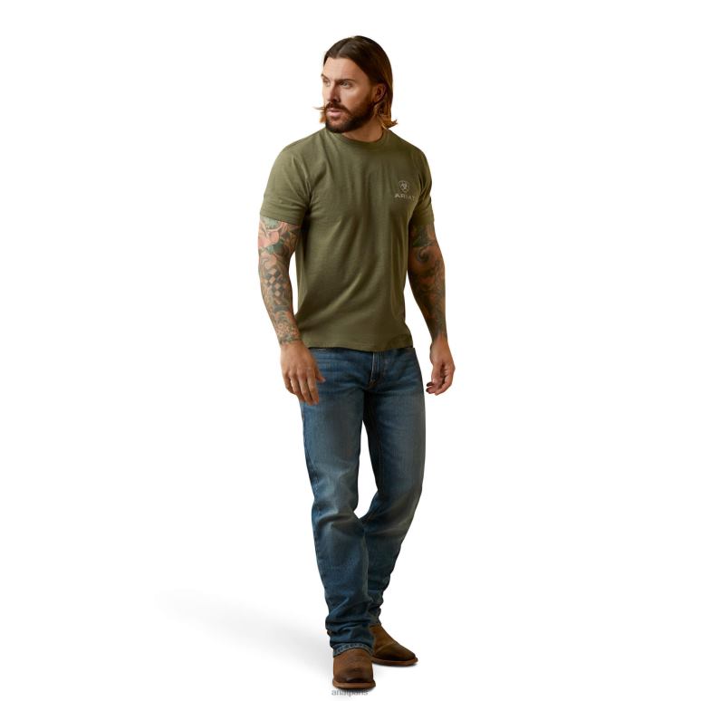 RJ66P557 t-shirt aigle combattant Ariat hauts bruyère militaire Hommes