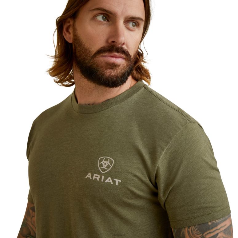 RJ66P557 t-shirt aigle combattant Ariat hauts bruyère militaire Hommes