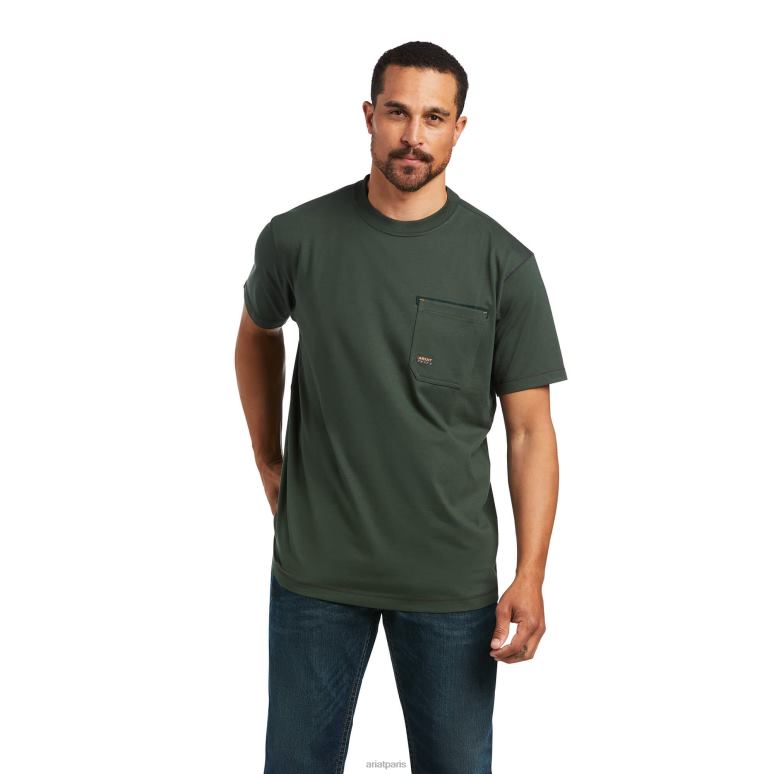 RJ66P564 t-shirt d'ouvrier de barres d'armature Ariat hauts forêt profonde Hommes
