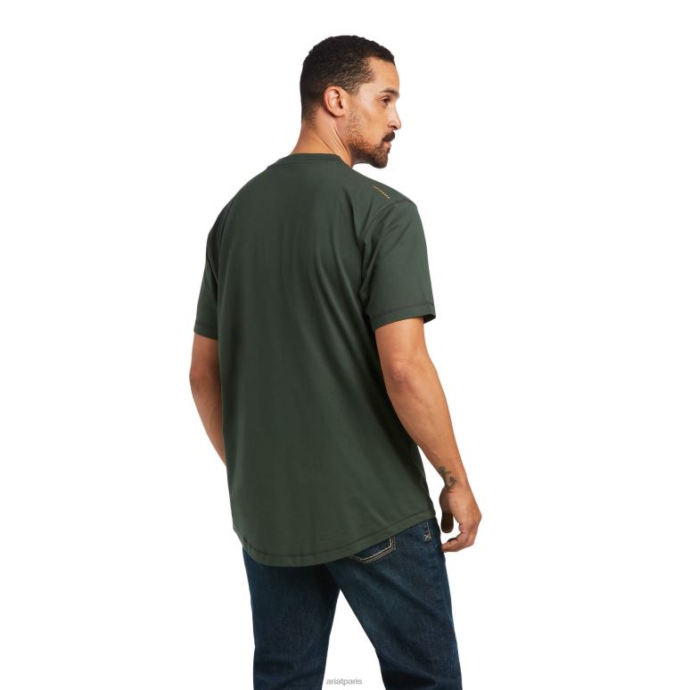 RJ66P564 t-shirt d'ouvrier de barres d'armature Ariat hauts forêt profonde Hommes