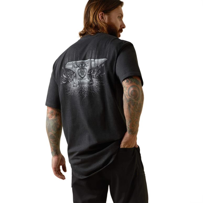 RJ66P571 t-shirt force d'enclume cottonstrong de barres d'armature Ariat hauts bruyère au charbon de bois Hommes