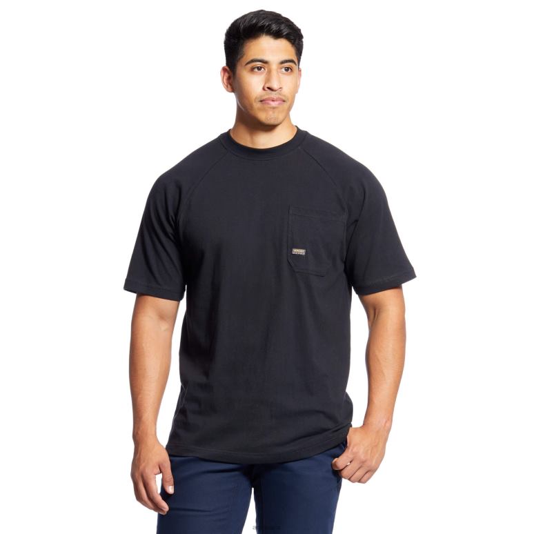 RJ66P574 t-shirt résistant en coton avec barres d'armature 1 Ariat hauts noir Hommes