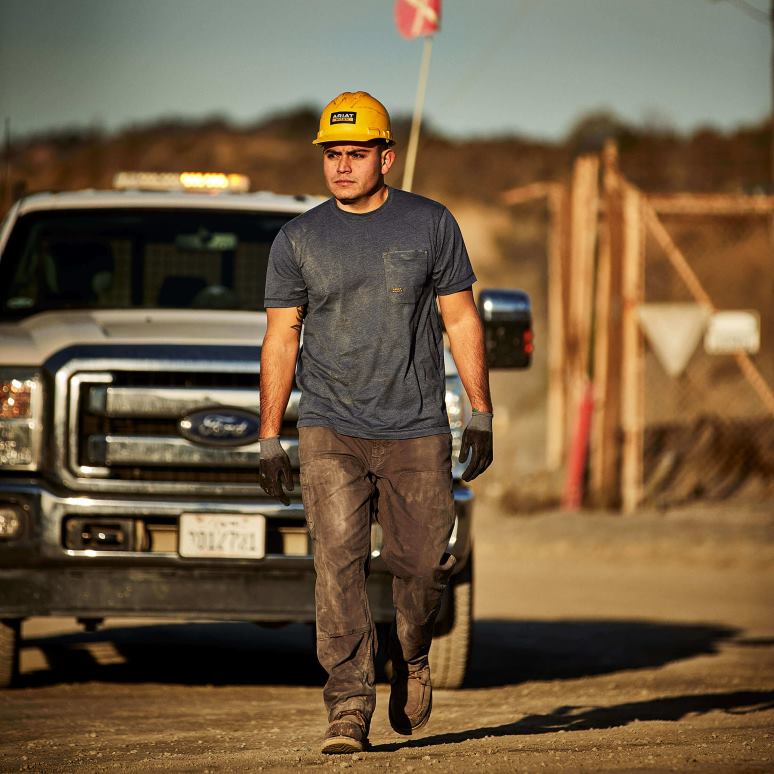 RJ66P576 t-shirt d'ouvrier de barres d'armature Ariat hauts bruyère d'ardoise Hommes