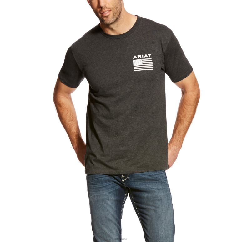 RJ66P579 t-shirt liberté Ariat hauts bruyère au charbon de bois Hommes