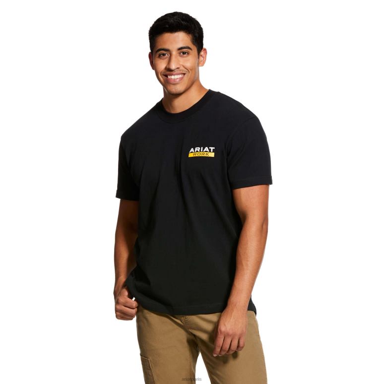 RJ66P580 t-shirt graphique à col rond en coton rebar Ariat hauts noir Hommes